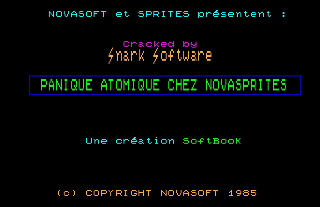 Copie d'écran du logiciel Panique Atomique chez Novasprites dans la catégorie Jeu d'action pour ordinateur Thomson TO7-70