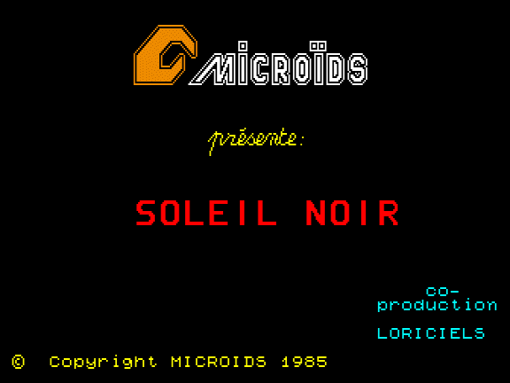 Copie d'écran du logiciel Soleil Noir dans la catégorie Jeu d'action pour ordinateur Thomson TO7-70