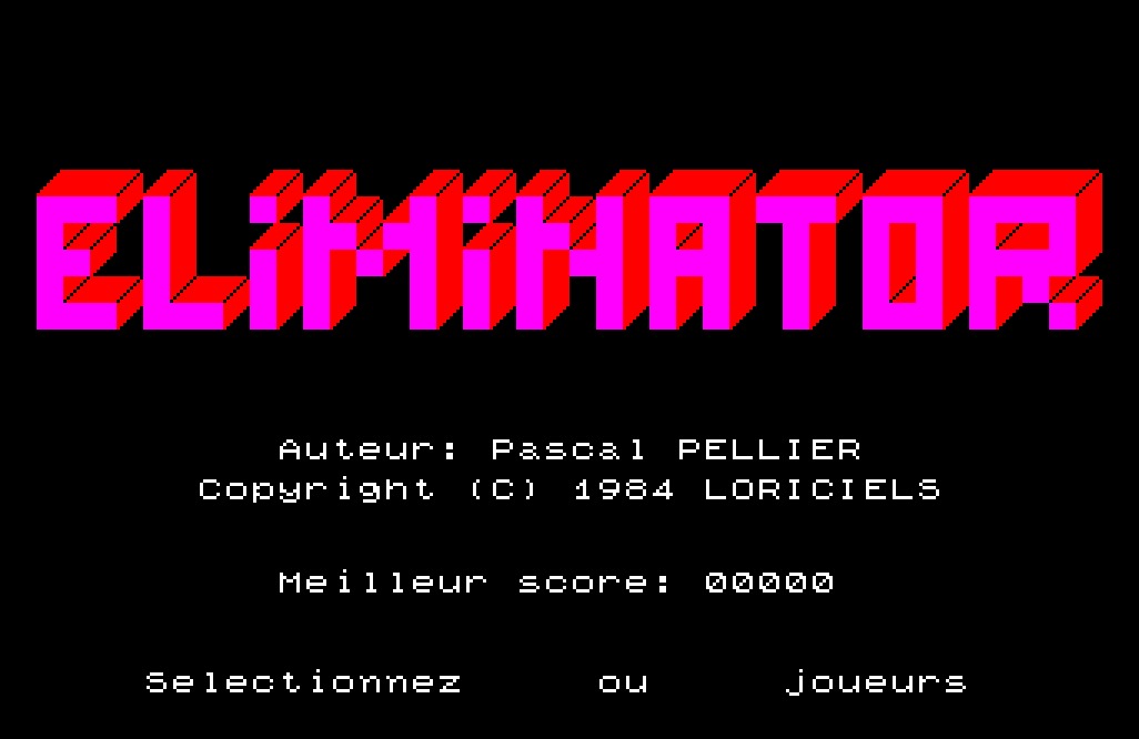 Copie d'écran du logiciel Eliminator dans la catégorie Jeu d'action pour ordinateur Thomson TO7