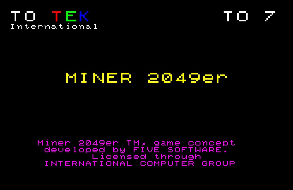 Copie d'écran du logiciel MINER 2049er dans la catégorie Jeu d'action pour ordinateur Thomson TO7