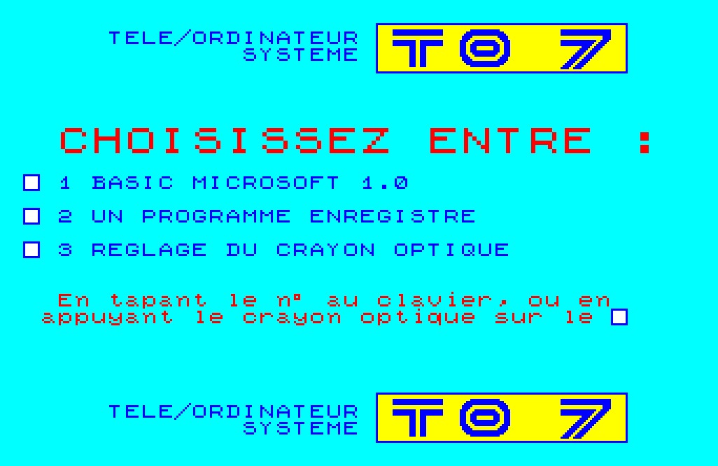 Copie d'écran du logiciel test dans la catégorie Graphisme pour ordinateur Thomson TO7