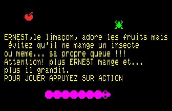 Copie d'écran du logiciel Ernest dans la catégorie Jeu d'action pour ordinateur Thomson TO7-70
