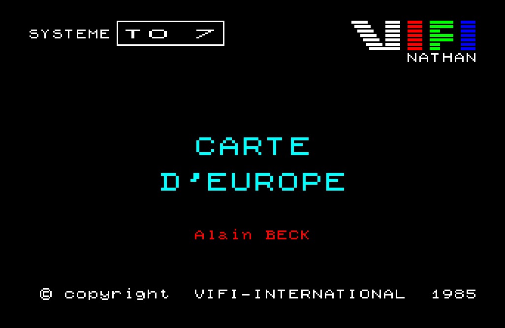 Copie d'écran du logiciel Carte d'Europe dans la catégorie Jeu éducatif pour ordinateur Thomson TO7