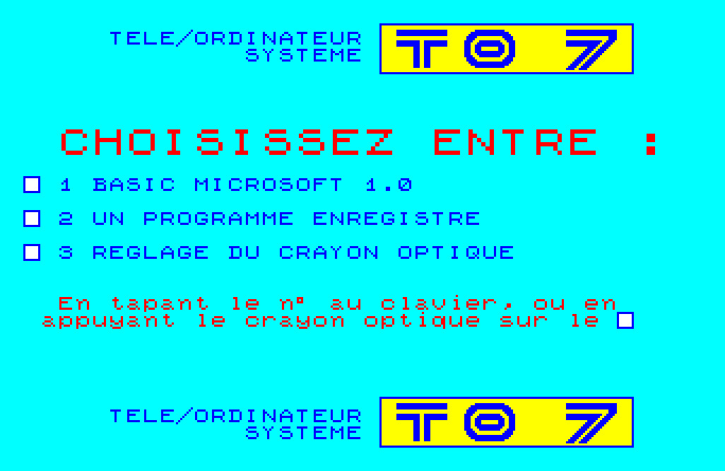 Copie d'écran du logiciel Planette inconnue dans la catégorie Jeu d'action pour ordinateur Thomson TO7